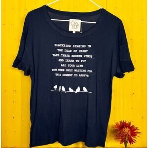 ☀️Chaser The Beatles Blackbird Lyrics Black Short Sleeve Crewneck Tee Size S NWT